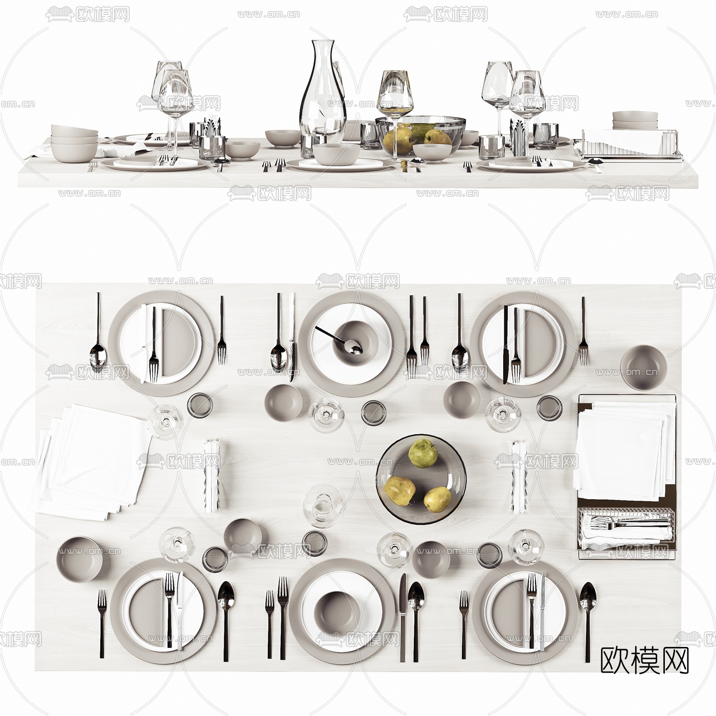 现代刀叉酒杯西餐餐具3d模型下载