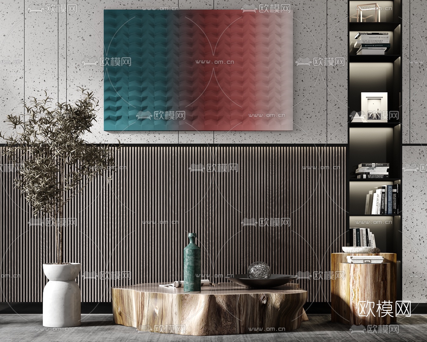 现代原木茶几圆几3d模型