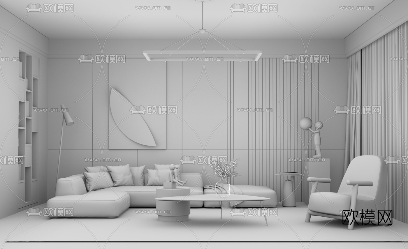 现代轻奢转角沙发组合su模型下载（渲染图3）