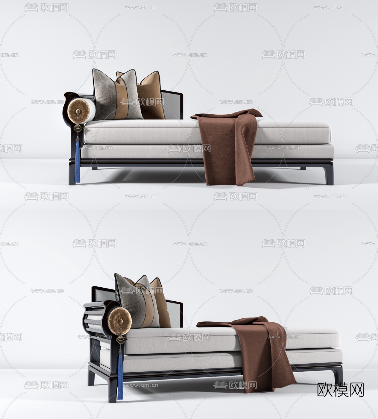 新中式布艺贵妃椅3d模型