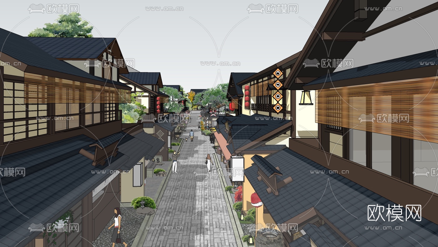 日式商业街su模型下载（渲染图3）
