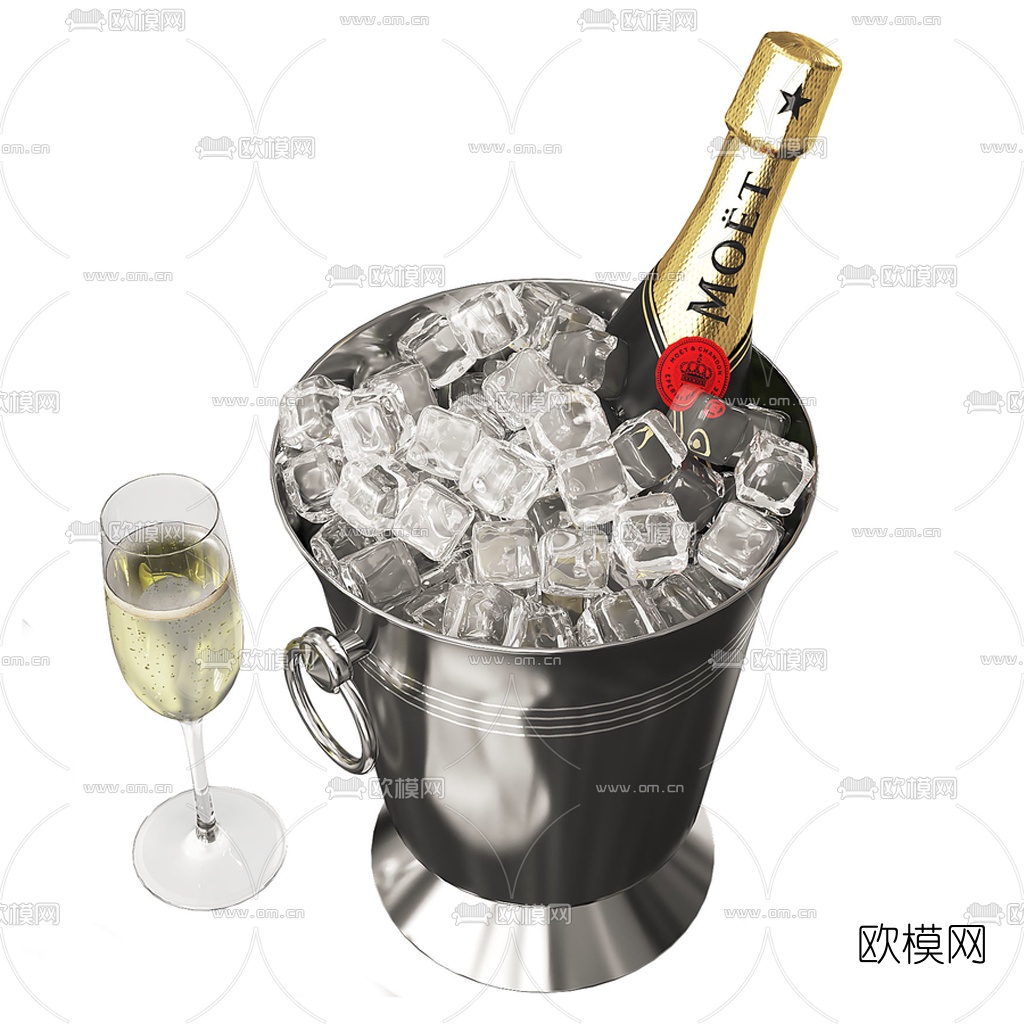 现代冰桶酒杯香槟酒3d模型