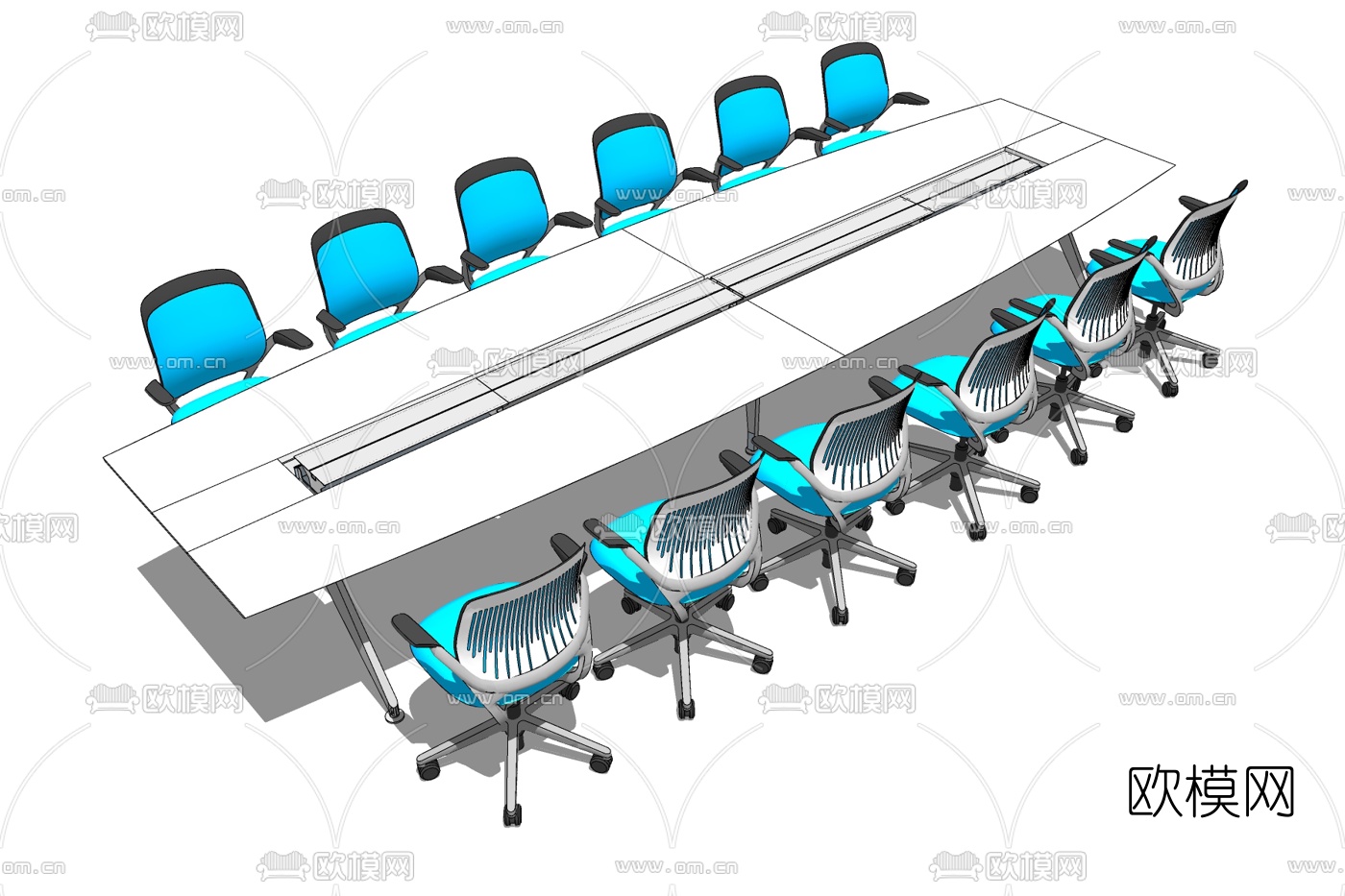 现代会议桌椅免费su模型下载