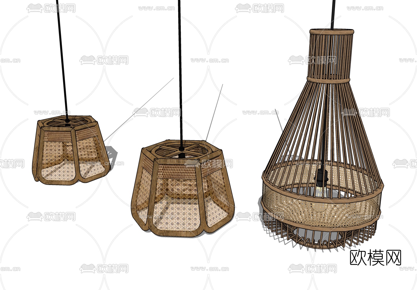 东南亚木质吊灯su模型下载