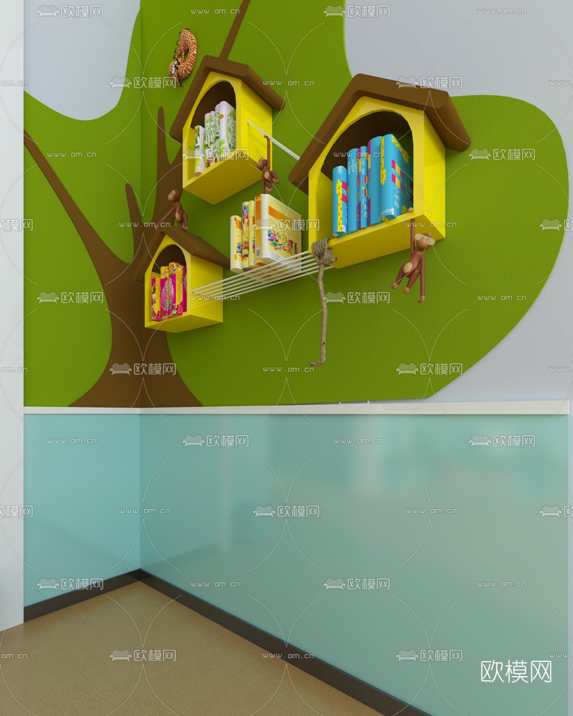 现代幼儿园读书角免费3d模型下载（渲染图2）