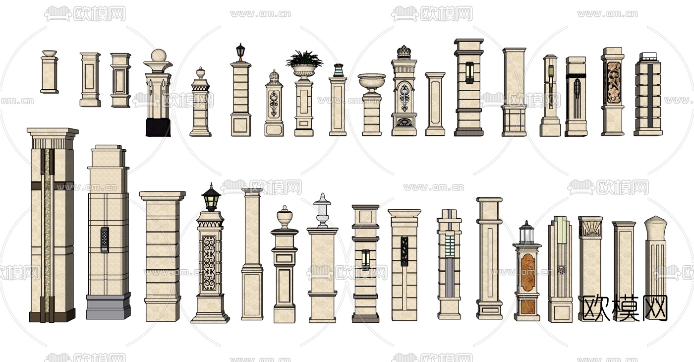 欧式罗马柱子su模型下载