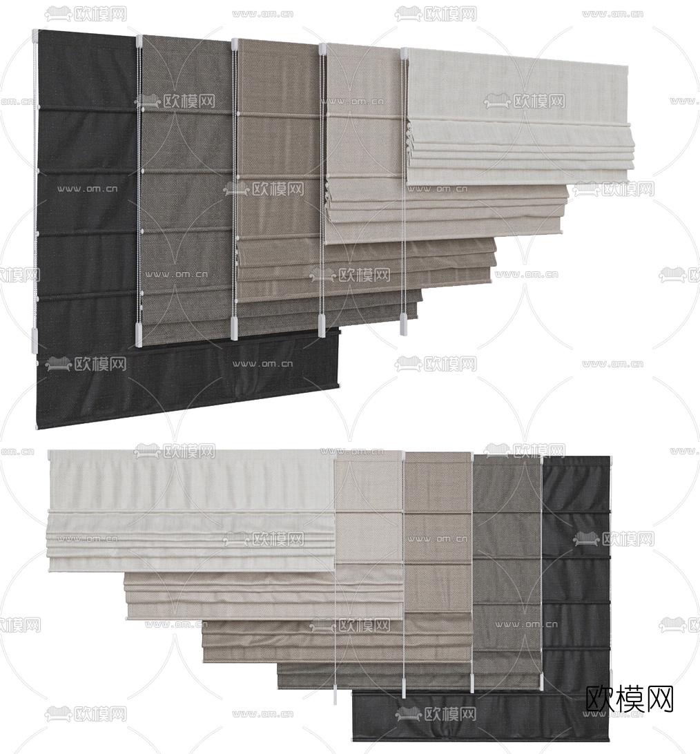 现代布艺卷帘窗帘3d模型
