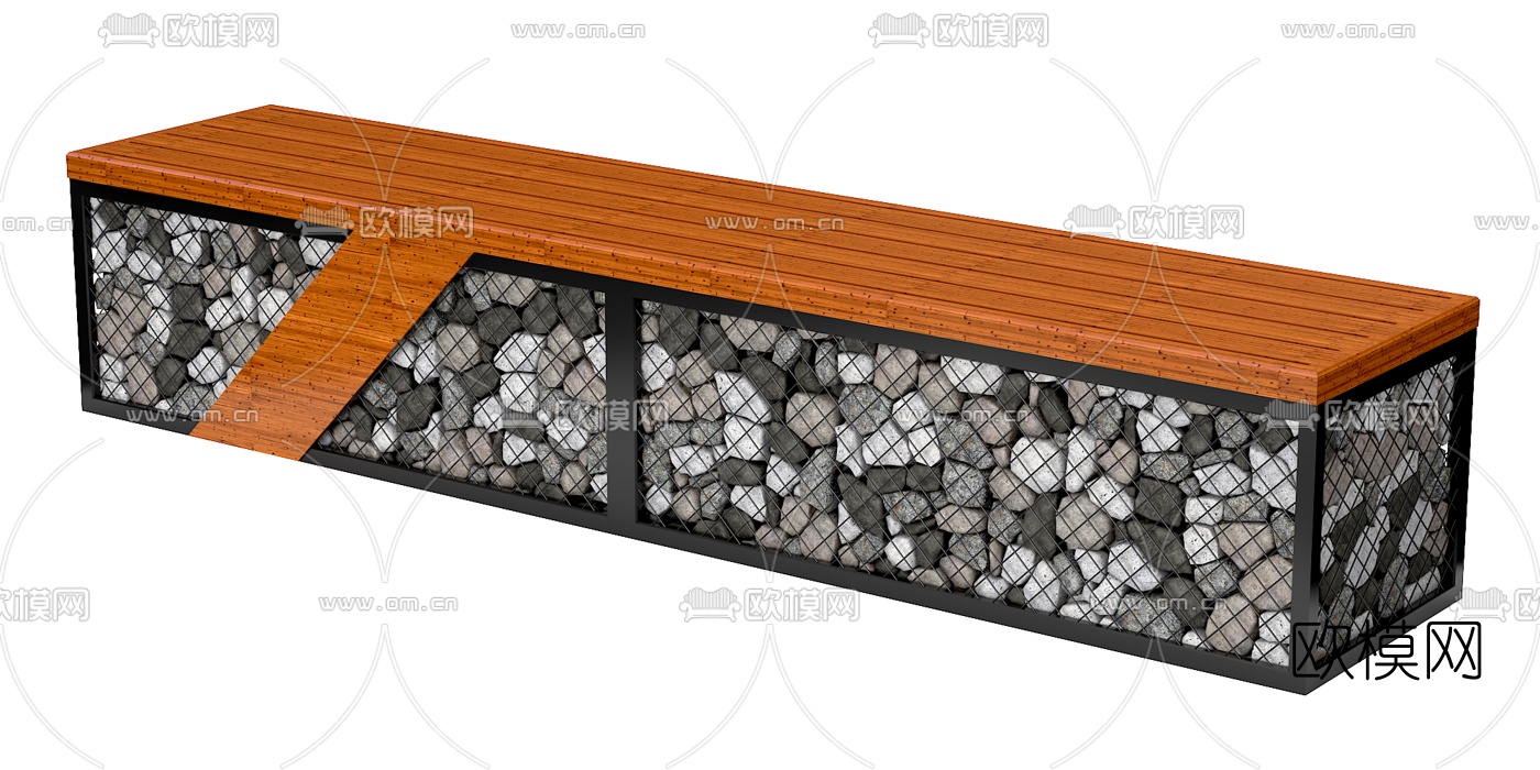 现代户外长凳3d模型下载（渲染图3）