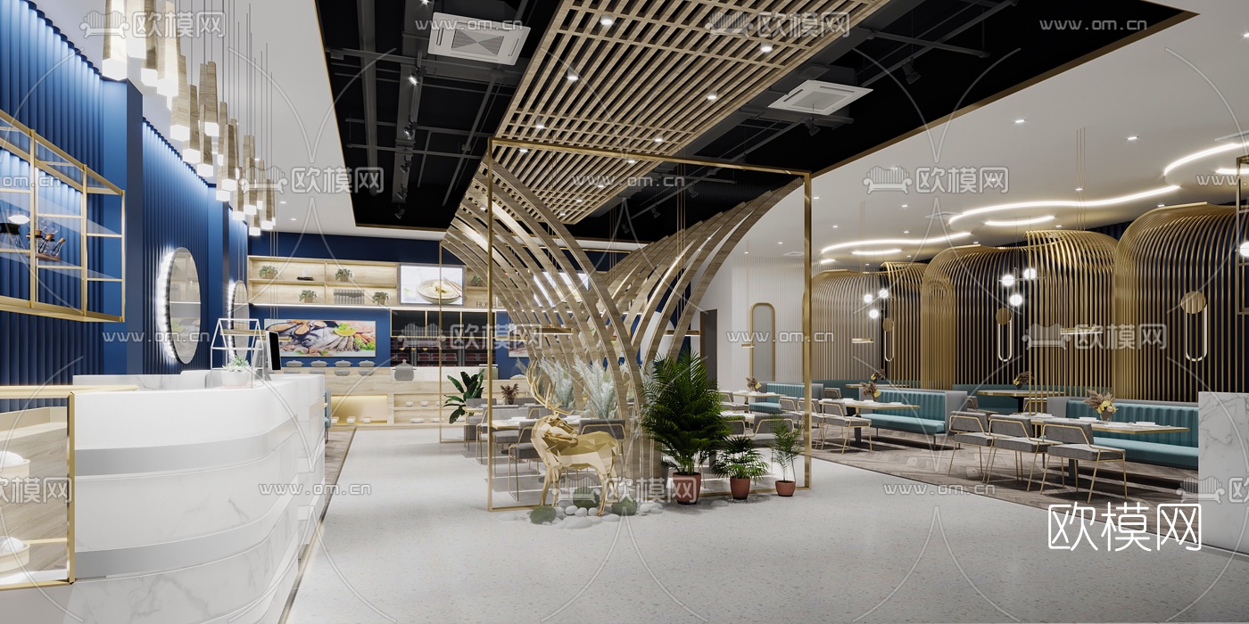 现代轻奢自助餐厅3d模型
