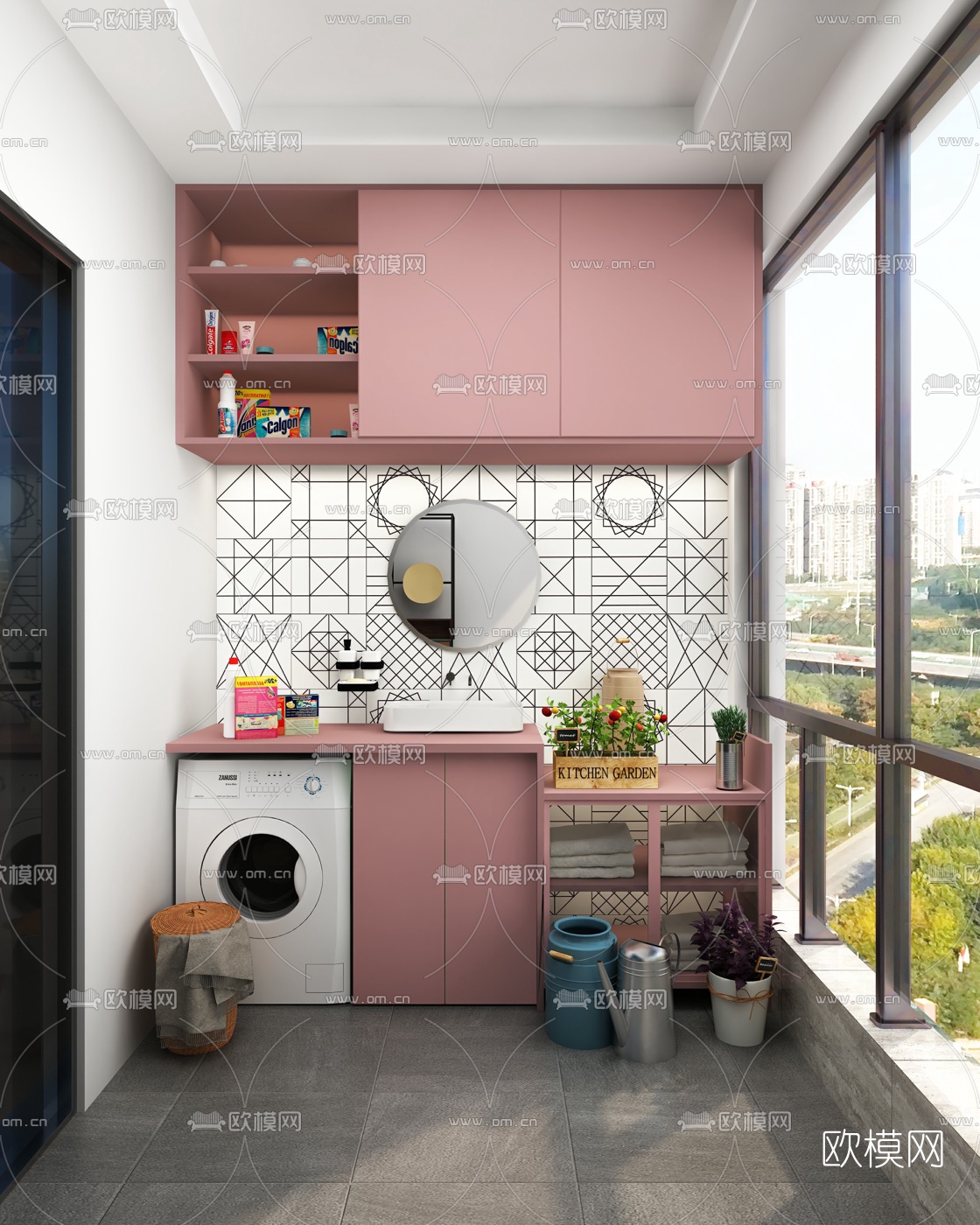 现代阳台洗衣房免费3d模型下载