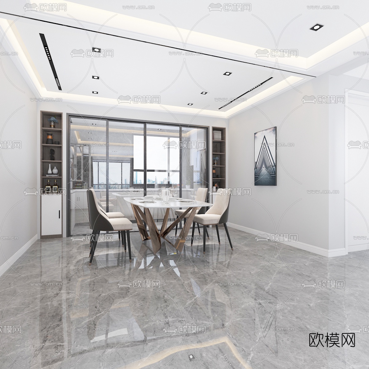 现代客厅餐厅免费3d模型
