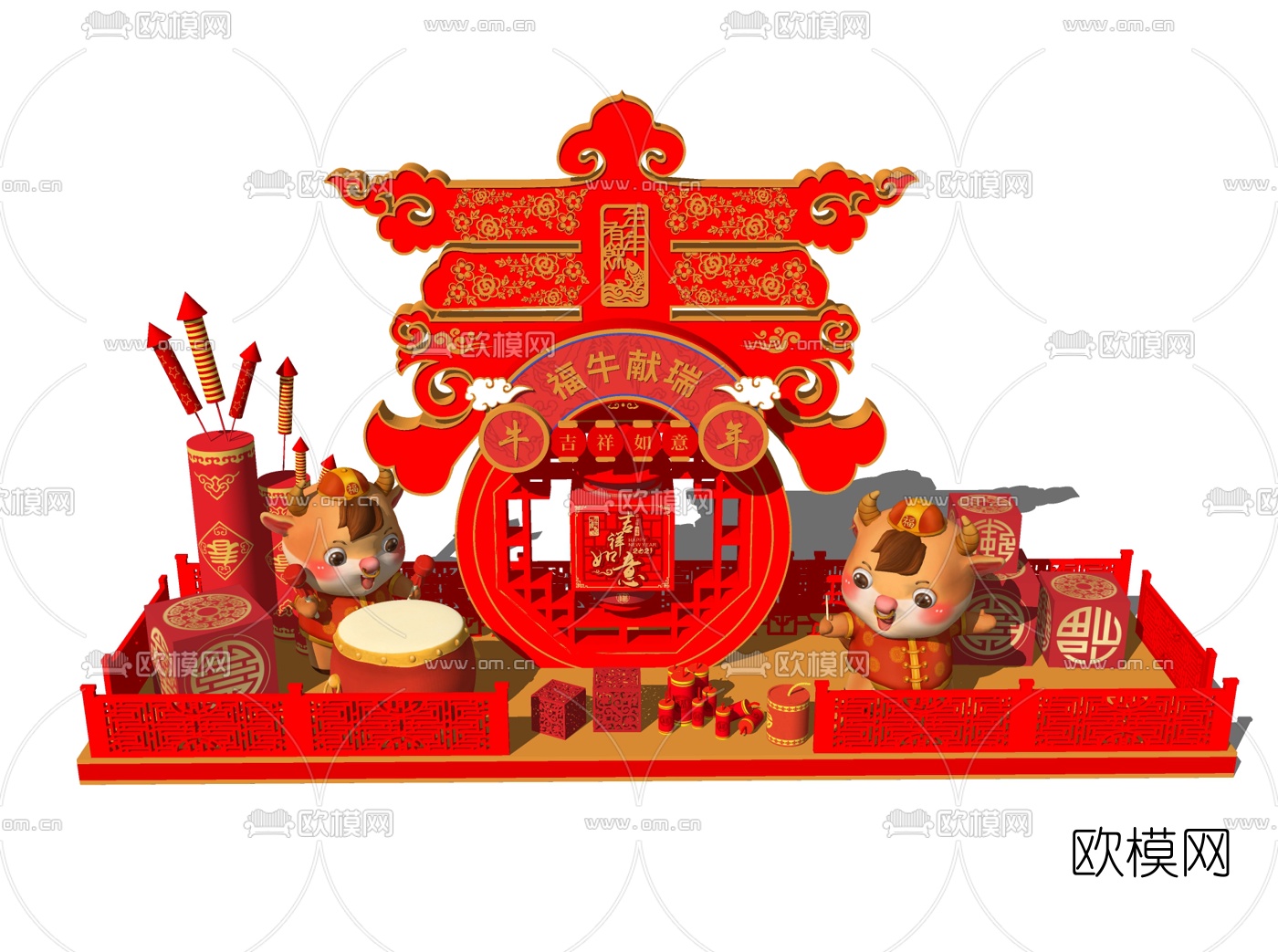 新中式春节新年美陈su模型下载