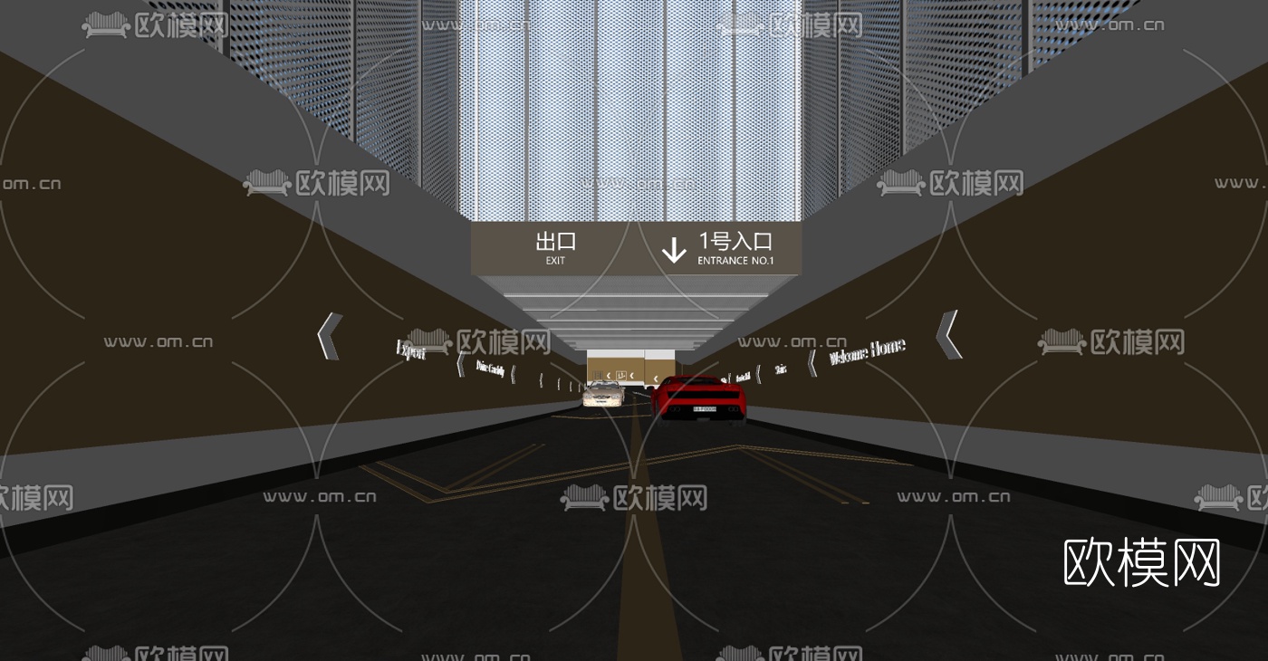 现代地下停车场入口su模型下载（渲染图2）