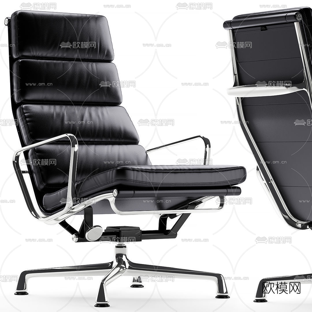 现代皮革办公椅脚踏3d模型下载（渲染图1）