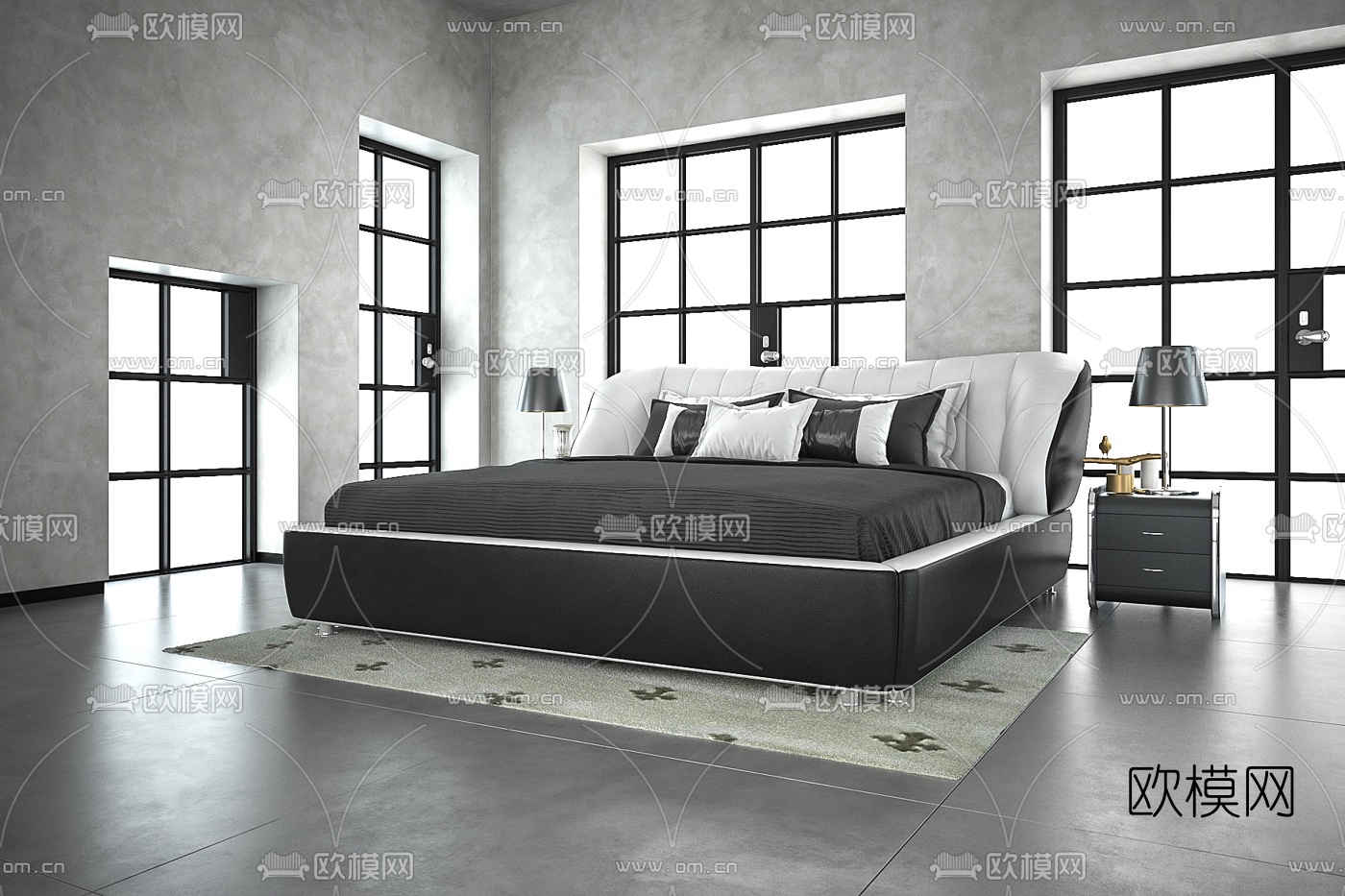 现代皮革双人床3d模型下载