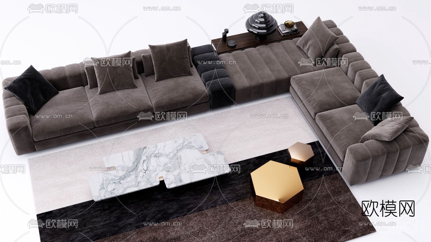 现代布艺转角多人沙发3d模型