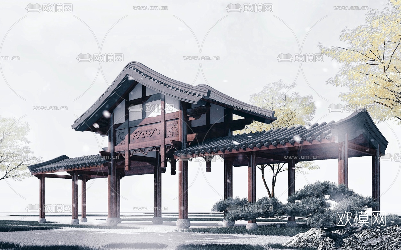 中式古建长廊3d模型