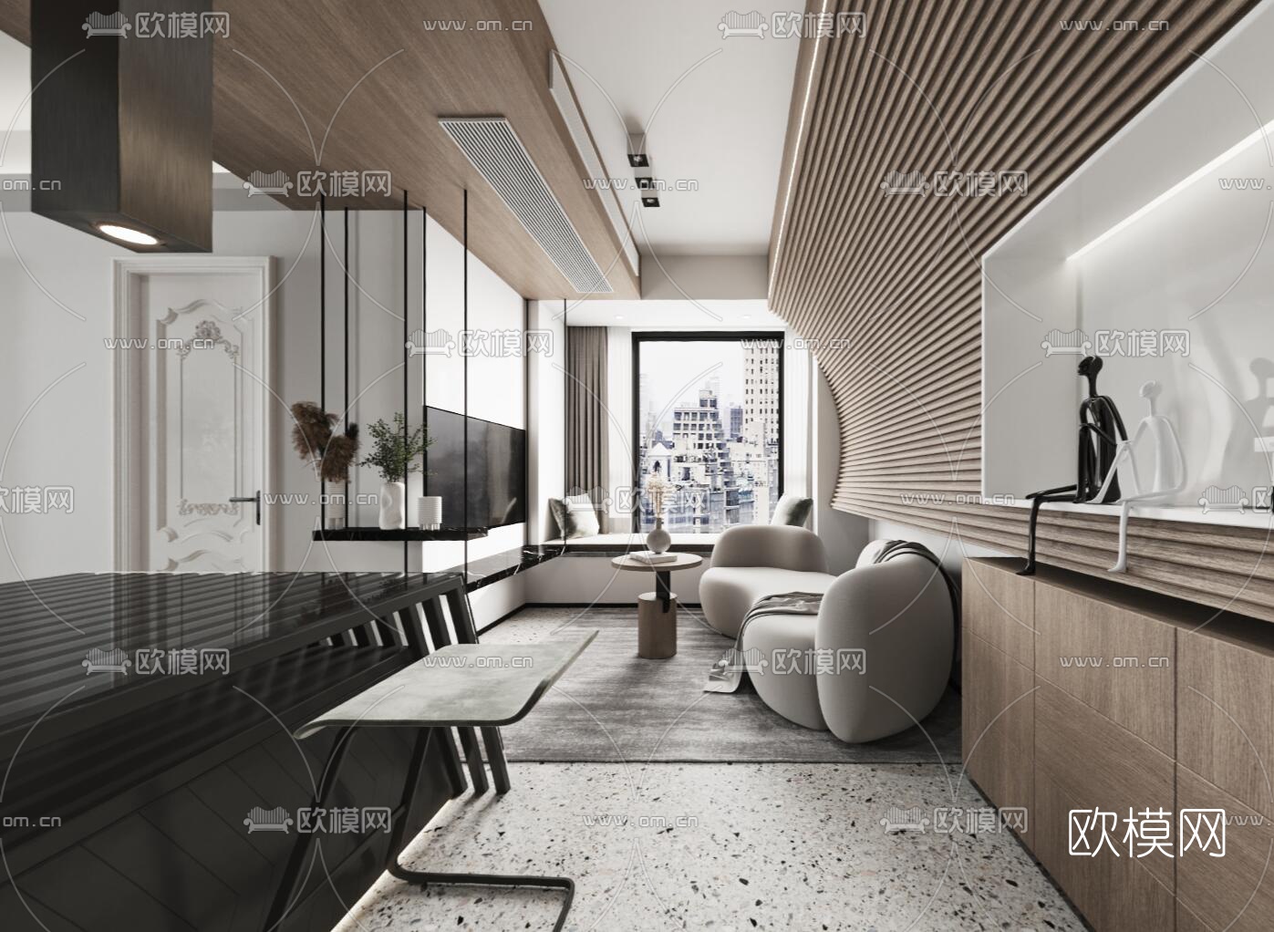 北欧客厅餐厅cr全景3d模型