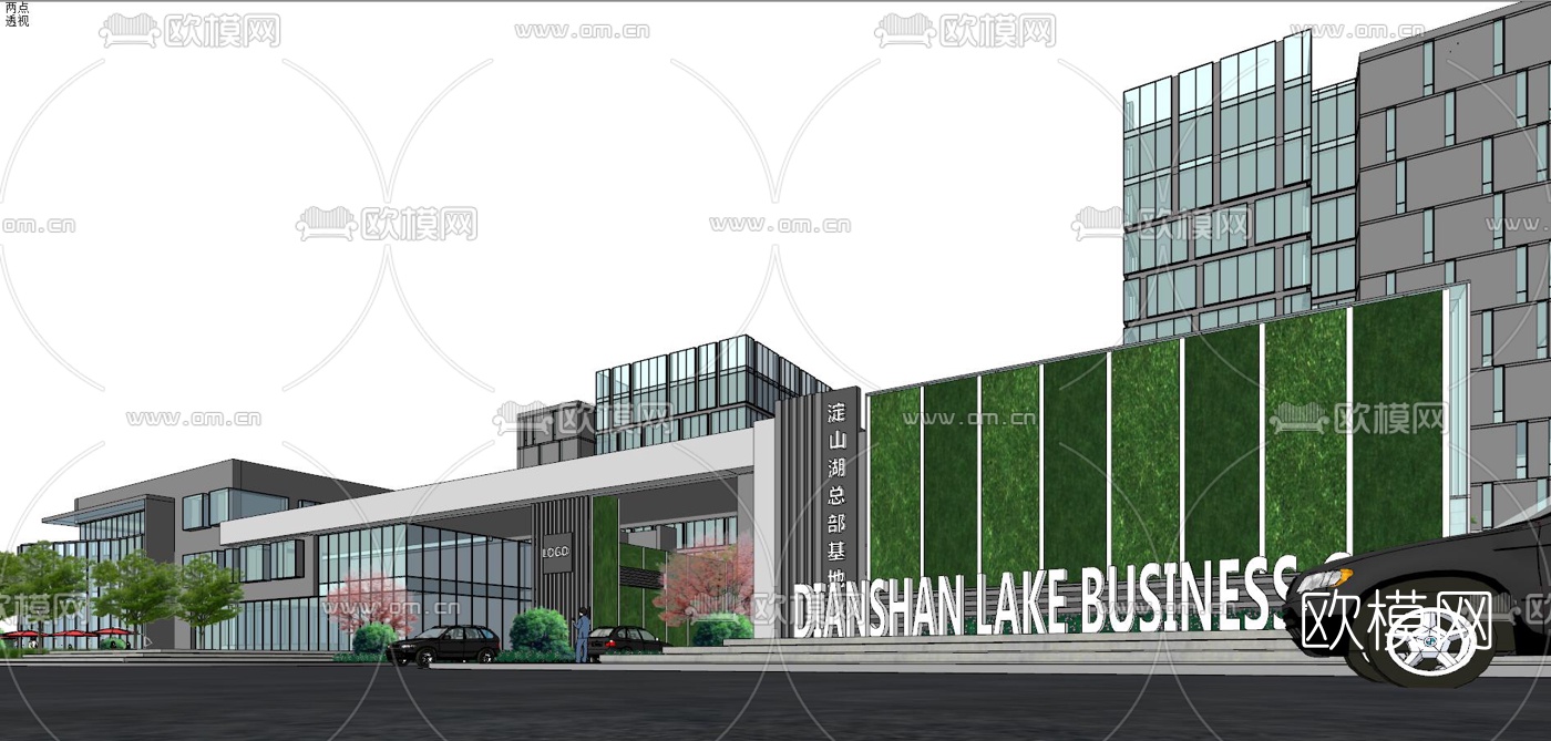 现代办公园区鸟瞰su模型下载（渲染图3）