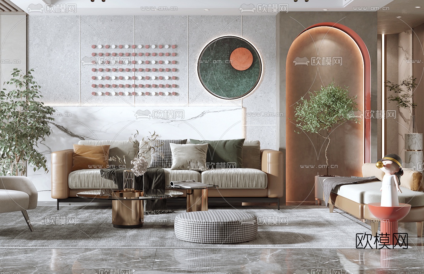 现代轻奢沙发组合3d模型下载（渲染图2）