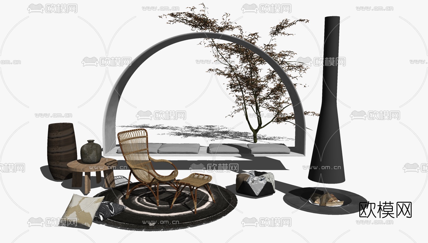 现代户外藤编椅su模型下载