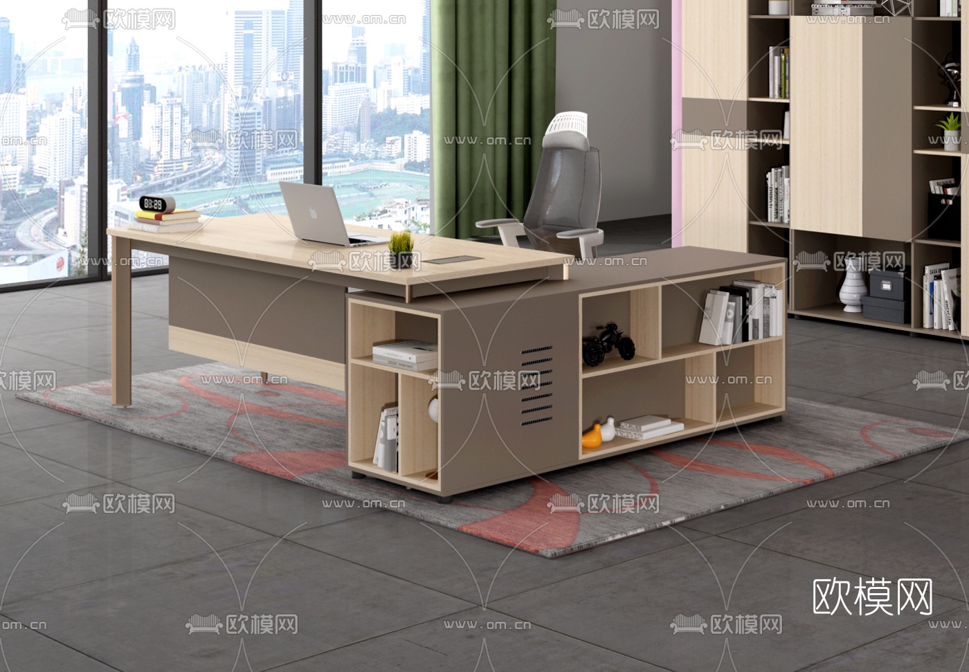 现代班台桌椅3d模型下载（渲染图2）