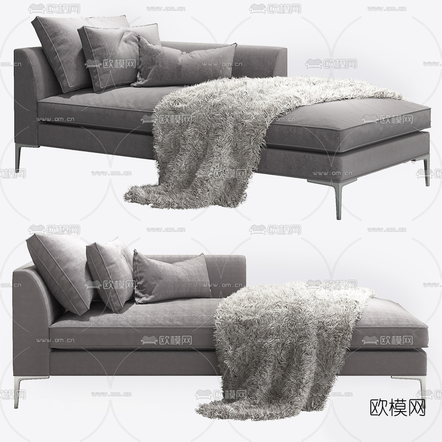 现代布艺贵妃椅3d模型下载（渲染图1）