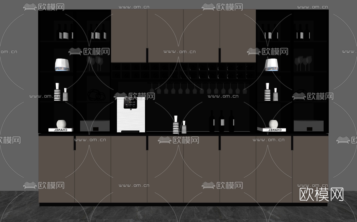 现代轻奢酒柜su模型下载（渲染图2）