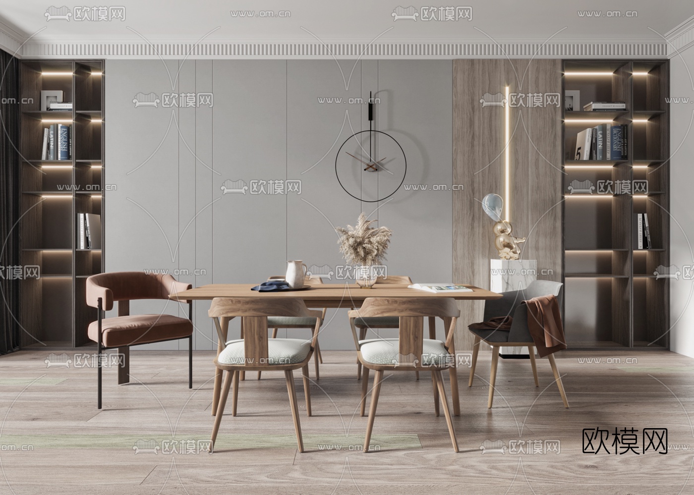 北欧条形餐桌椅3d模型下载（渲染图1）