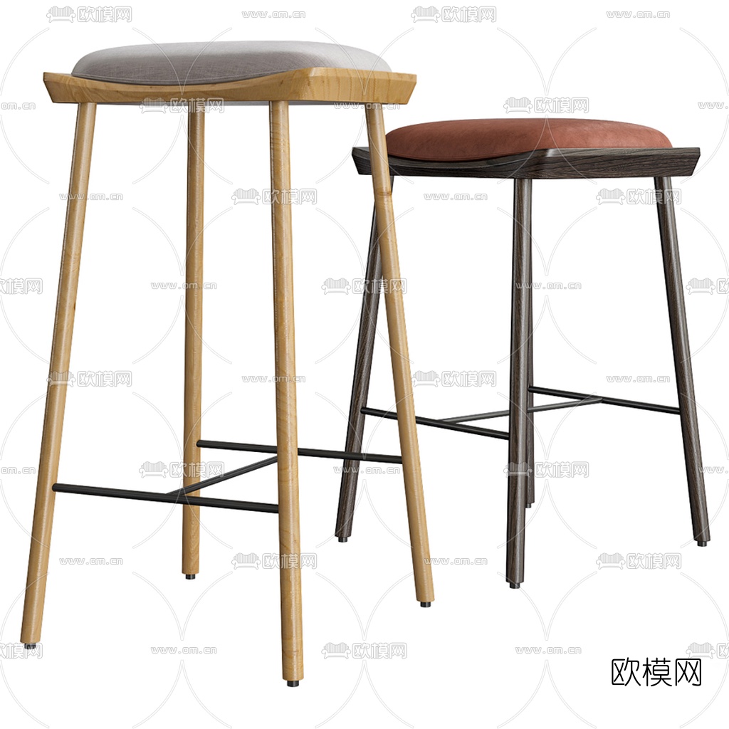 北欧原木吧台椅3d模型