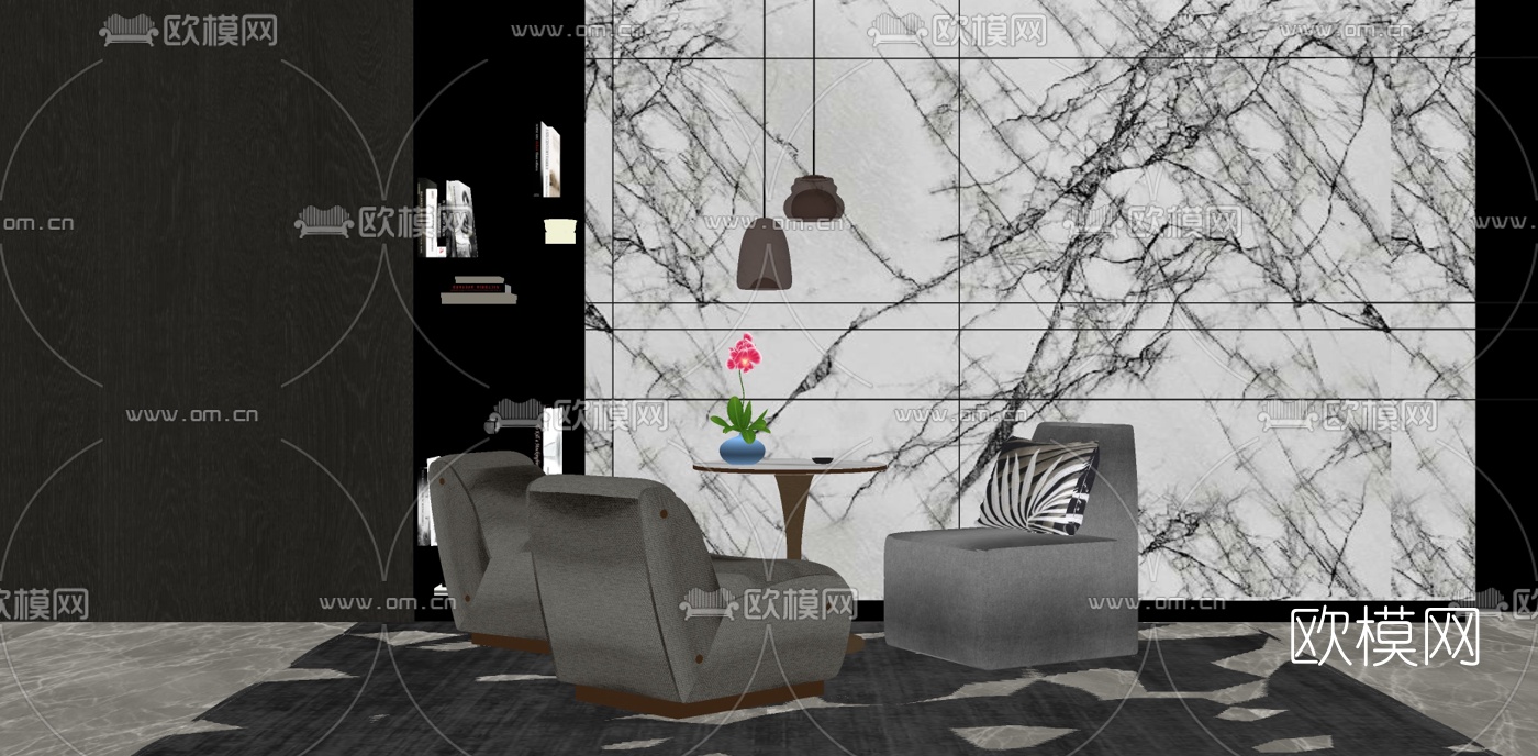 现代布艺休闲沙发su模型下载