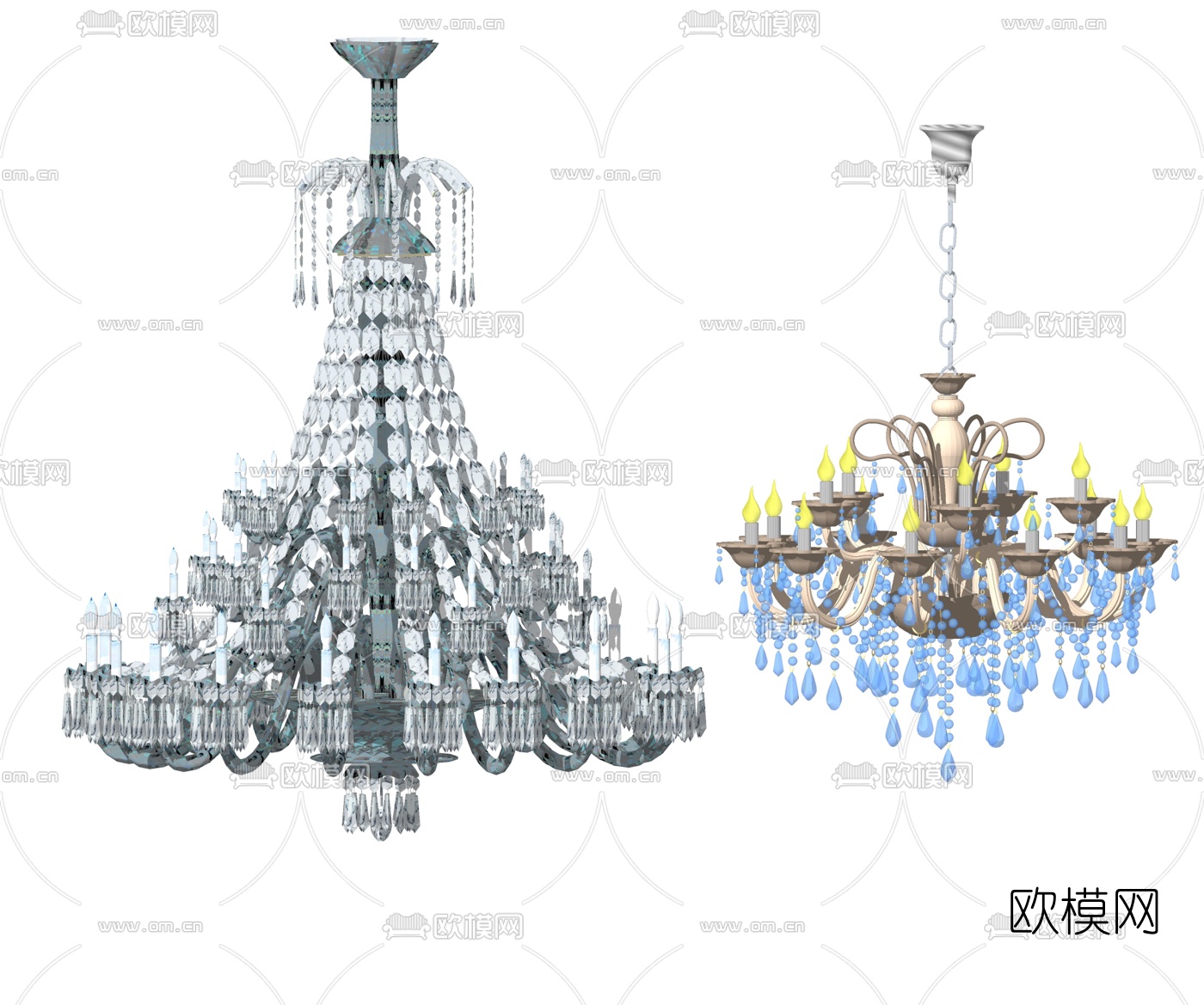 欧式金属水晶吊灯su模型下载