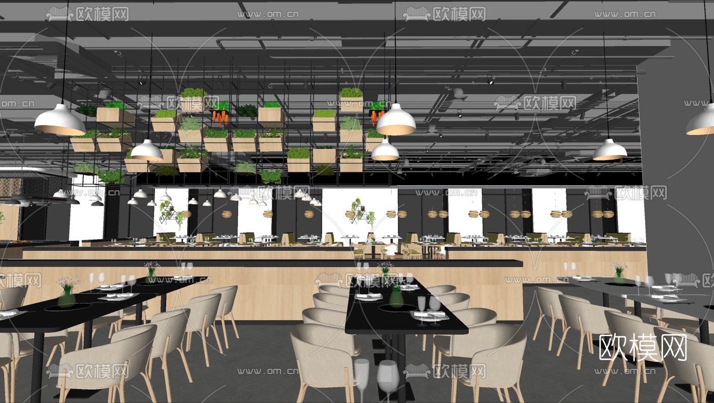 工业风学校饭堂su模型下载（渲染图4）