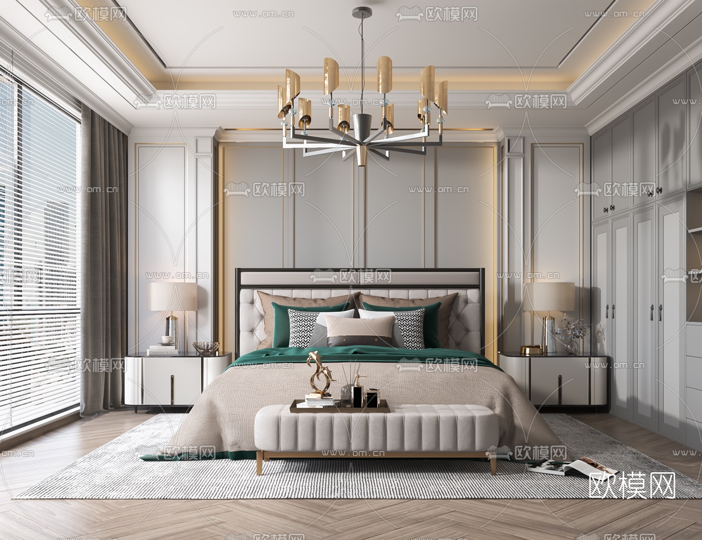 简美轻奢卧室3d模型下载（渲染图1）