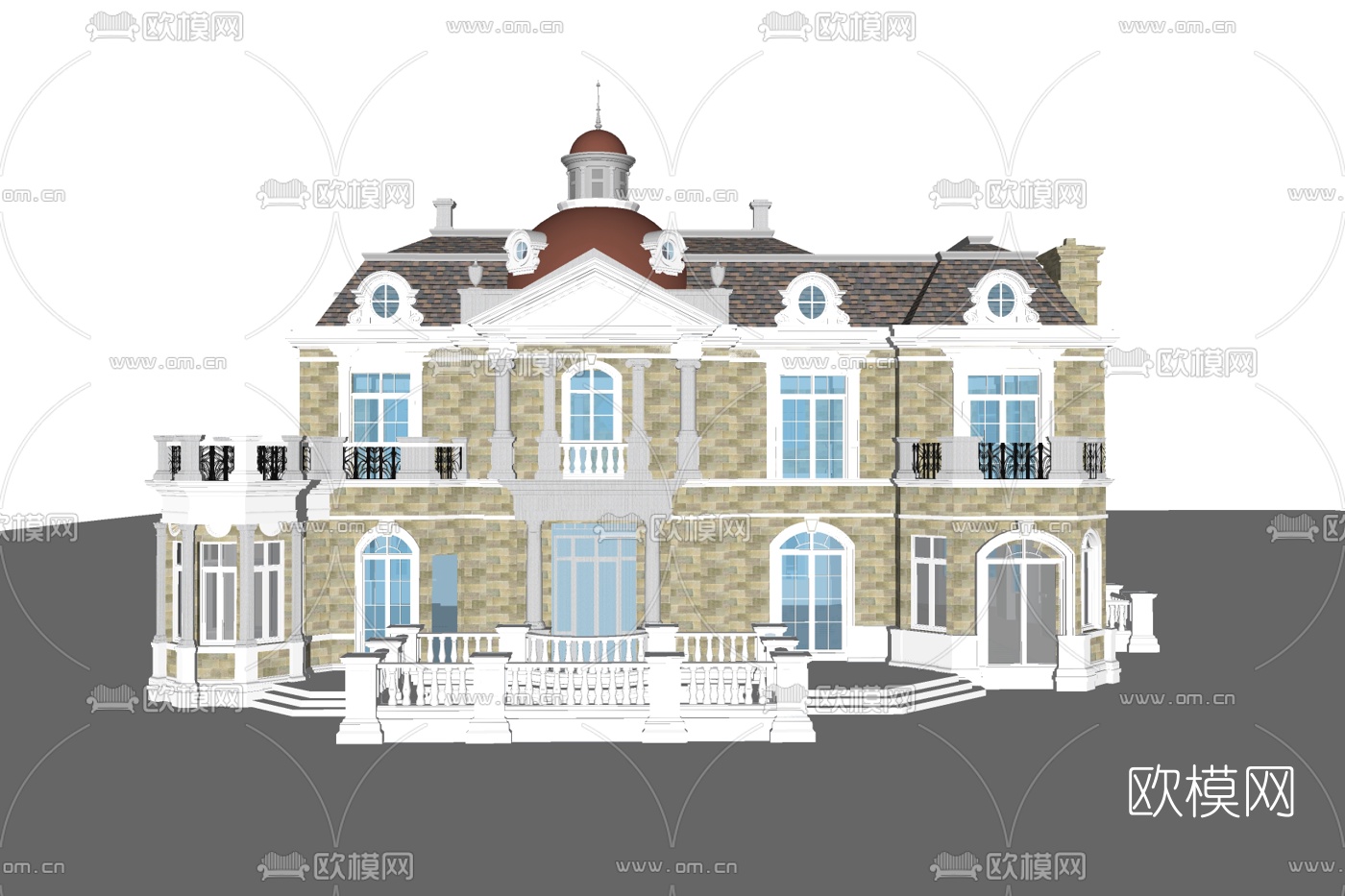 欧式独栋别墅外观su模型下载