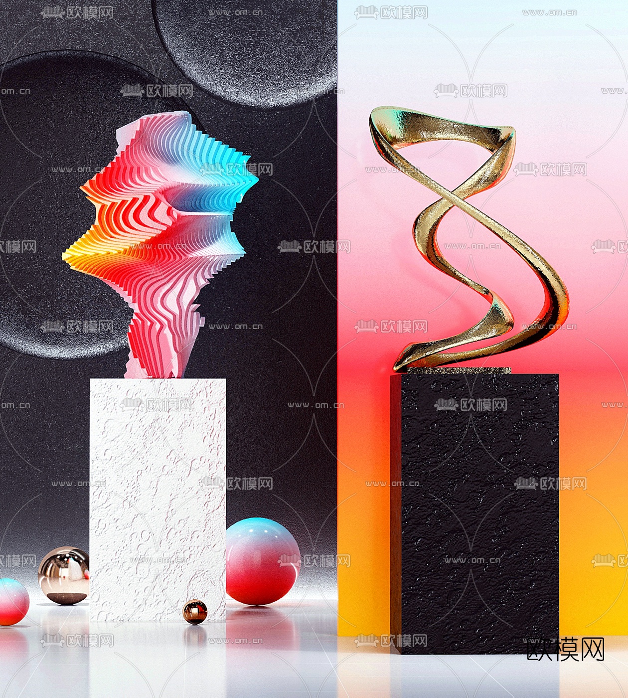 现代抽象雕塑摆件3d模型下载