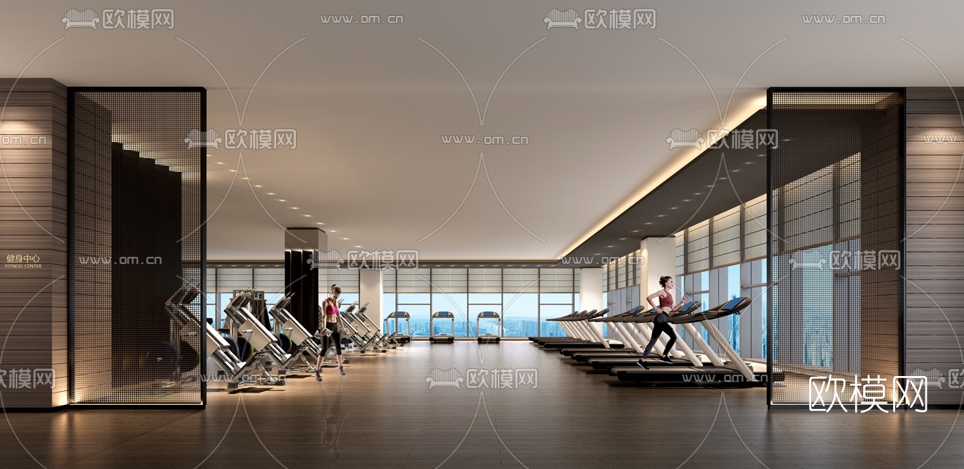 现代轻奢健身房瑜伽室3d模型下载（渲染图1）