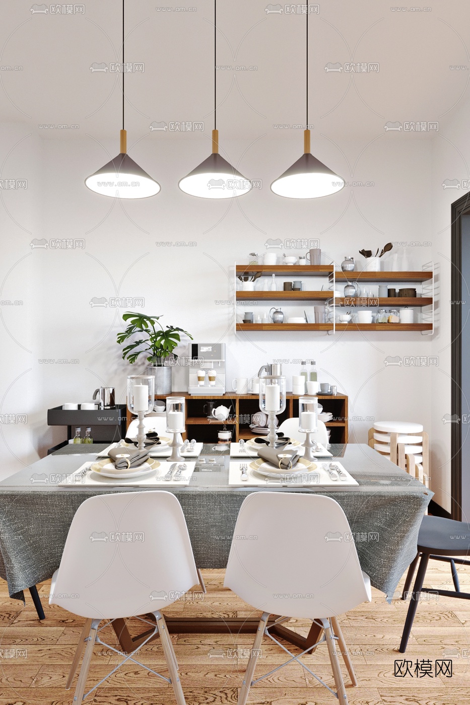 北欧客厅餐厅3d模型下载（渲染图7）