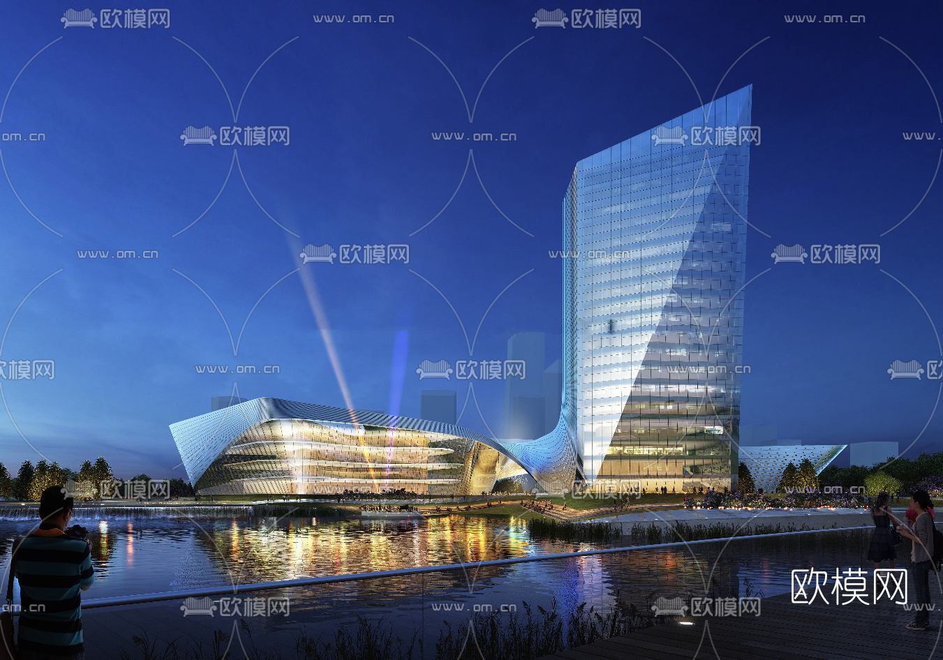 现代商业综合体广场外观su模型下载（渲染图3）