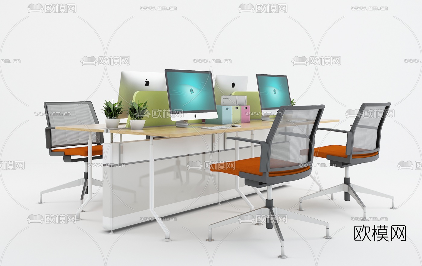 现代卡座办公桌su模型下载（渲染图3）