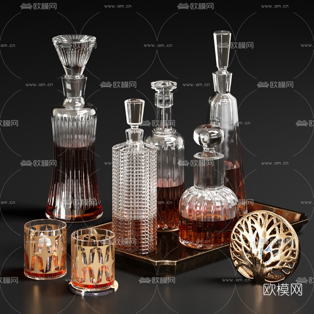 现代玻璃酒瓶酒水3d模型