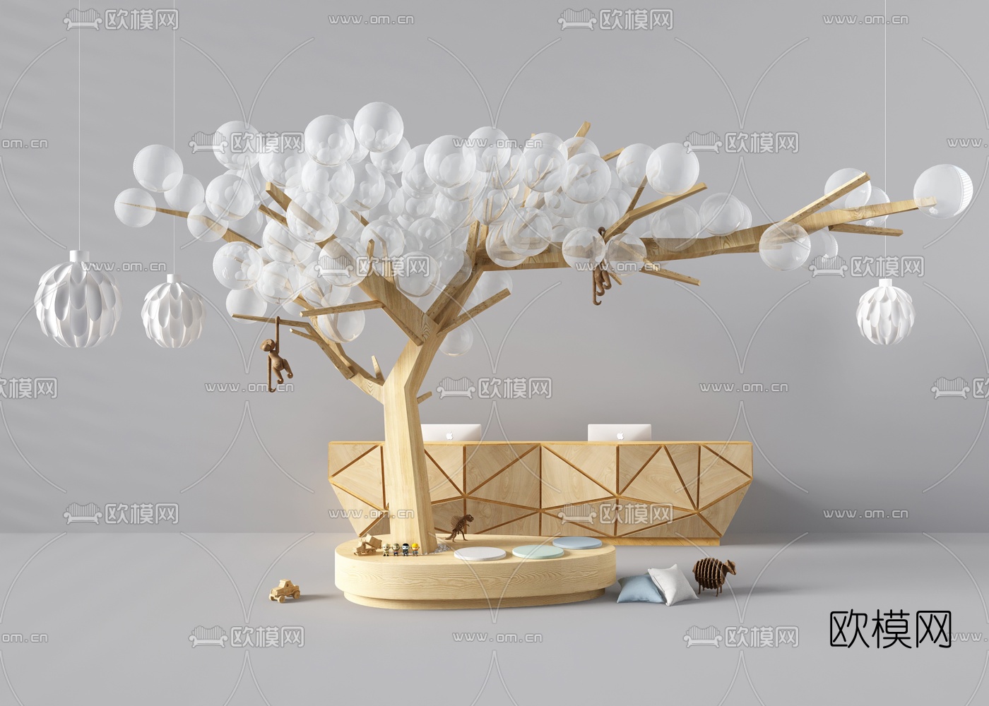 北欧人造树接待台3d模型