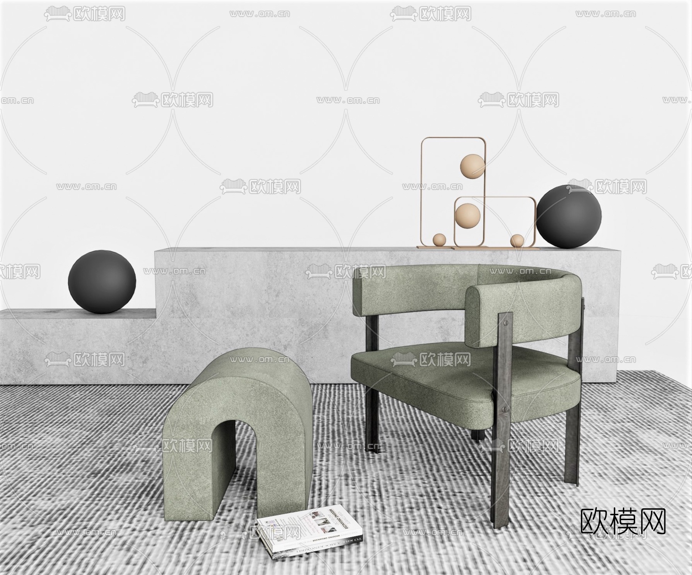 北欧布艺休闲椅su模型下载（渲染图1）