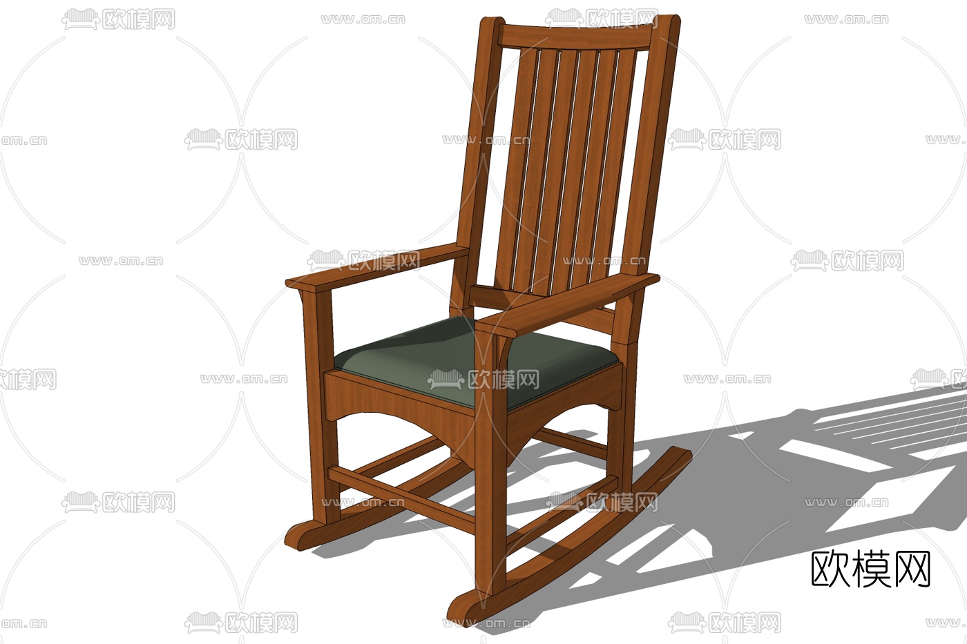 中式实木高背休闲摇椅su模型下载