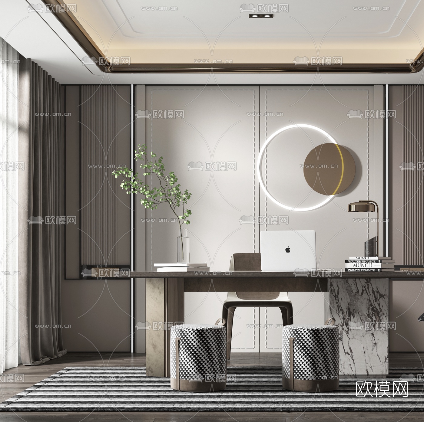 现代简约书房3d模型