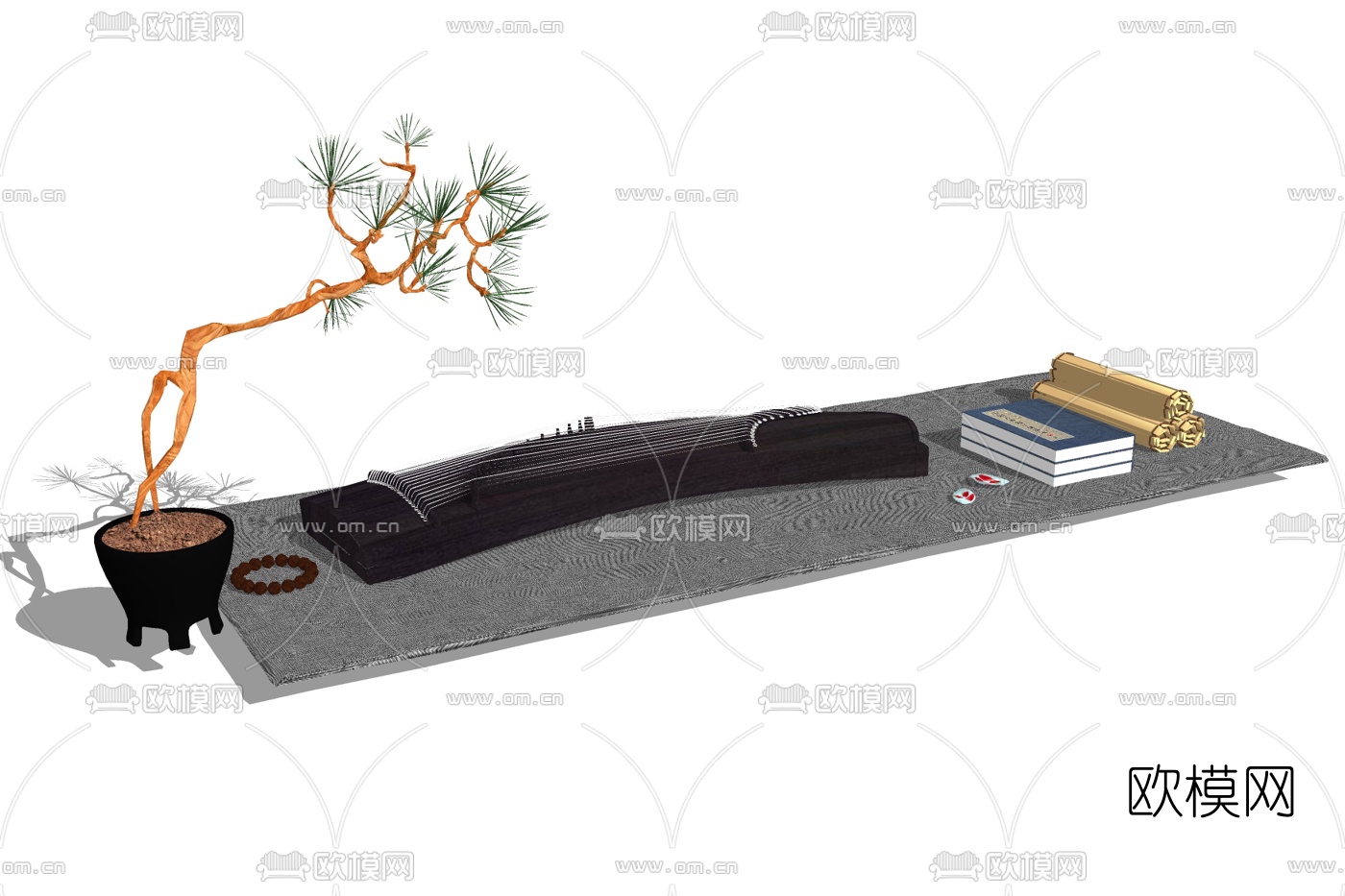 新中式茶具免费su模型下载