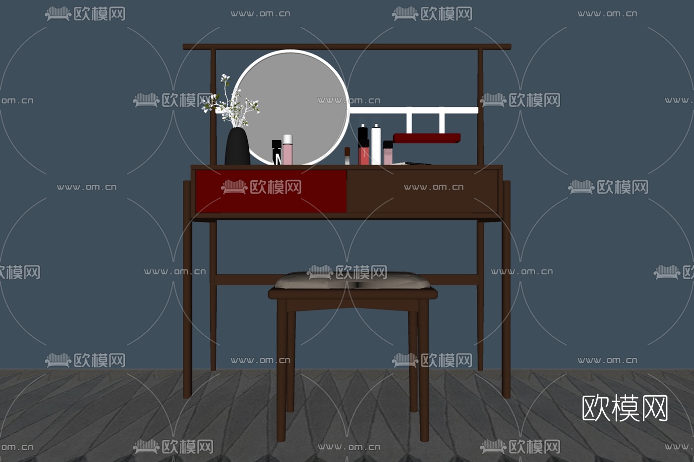 现代实木梳妆台su模型