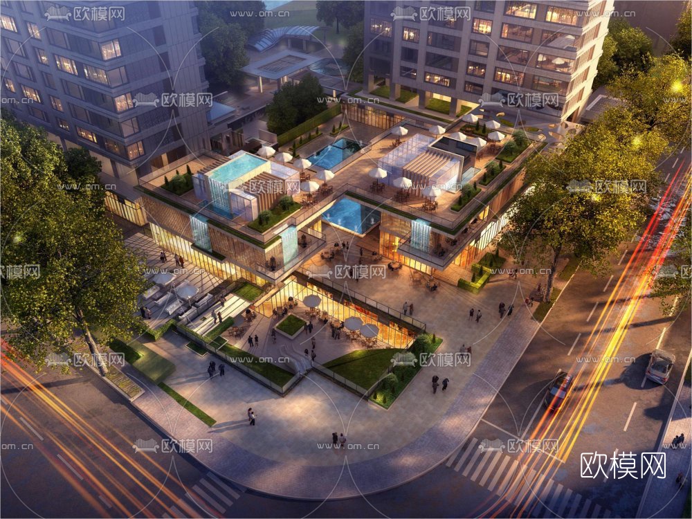 现代小区鸟瞰su模型下载（渲染图1）