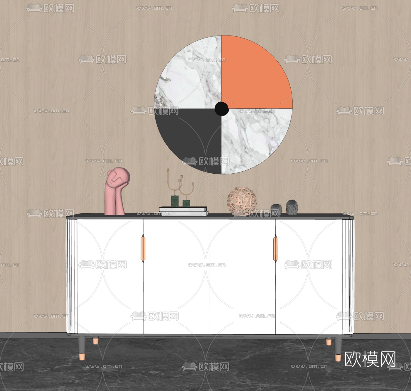 现代轻奢边柜su模型下载（渲染图2）