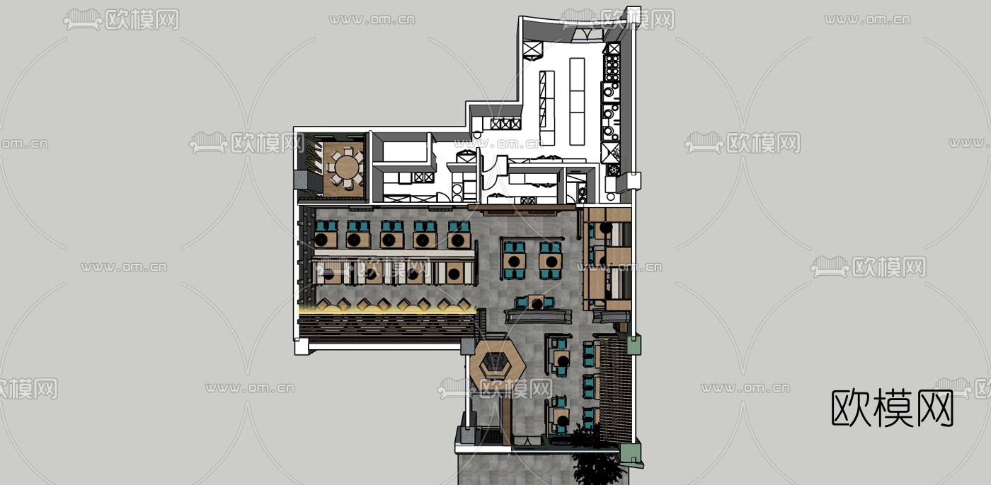 新中式中餐厅su模型下载（渲染图5）